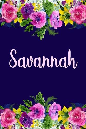 Savannah: Personalized Name Pink Floral Design Matte Soft Cover Notebook Journal to Write In. 120 Blank Lined Pages