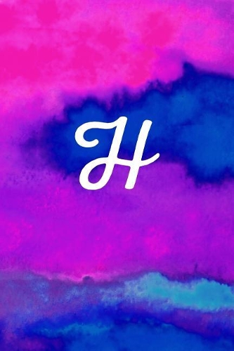 H: Letter H Monogram Watercolor Background Journal Cover, Brightly Colored Pink Purple & Blue Watercolour Arty Design Writing Notebook with Personal Na
