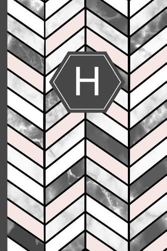 H: Stylish Chevron Letter H Monogram Pink, Grey & White Marble Journal 6x9 Inch Blank Lined College Ruled Notebook 120 Page Perfect Bound Glossy Soft C
