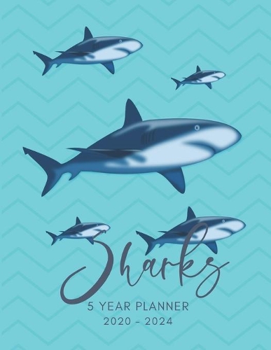2020-2024 Five Year Planner Monthly Calendar Sharks Goals Agenda Schedule Organizer