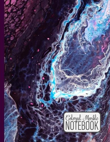 Colorful Marble Notebook: Half Wide Ruled / Half Blank, Dot Grid Paper Notebook. Purple, Black, Blue Marble
