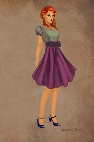 1950s Dress: Purple and Green Dress Vintage Style Fashion Illustration Soft Cover Journal, Diary, Notebook with Lined Pages