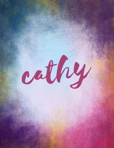 Cathy: Cathy personalized sketchbook/ journal/ blank book. Large 8.5 x 11 Attractive bright watercolor wash purple pink orange & blue tones. Cool elegant L