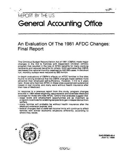 An Evaluation of the 1981 Afdc Changes