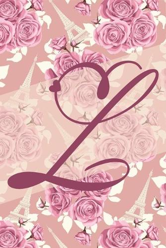 L: Floral initial monogram L with vintage style Eiffel tower design lined journal & diary to write in for women and girls, also great as a valentine gi