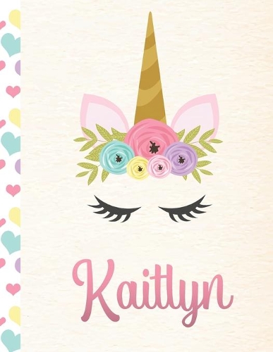 Kaitlyn: Personalized Unicorn Journal For Girls - 8.5x11 110 Pages Notebook/Diary With Pink Name