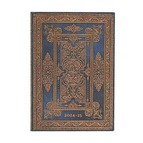 Paperblanks 2024-2025 Weekly Planner Blue Luxe Luxe Design 18-Month Flexis MIDI Horizontal Elastic Band 224 Pg 80 GSM