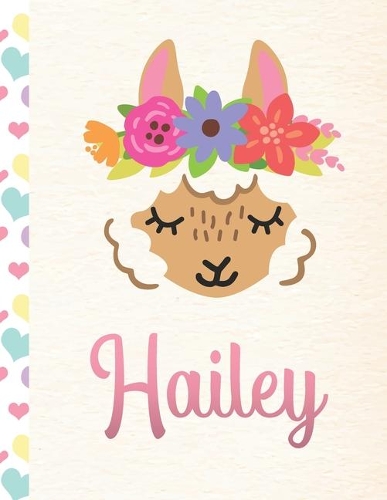 Hailey: Personalized Llama Journal For Girls - 8.5x11 110 Pages Notebook/Diary With Pink Name