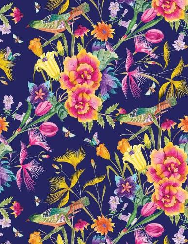 My Big Fat Bullet Journal Bird in Flowers Pattern on Navy: Jumbo Sized Graph Design Bullet Notebook Journal - 300 Plus Numbered Pages with 300 Graph Style Grid Pages, 6 Index Pages and 2 Key Pages in Large 8