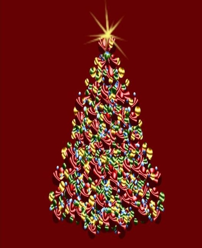 Decorated Christmas Tree Red Background School Comp Book 130 Pages