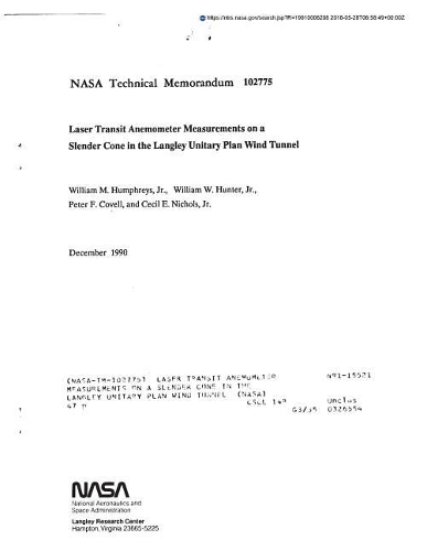 Laser Transit Anemometer Measurements on a Slender Cone in the Langley Unitary Plan Wind Tunnel