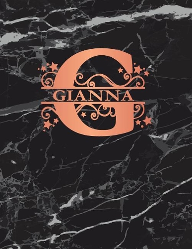 Gianna: Personalized Dot Grid Bullet Notebook for Women or Girls. Monogram Initial G. Black Marble & Rose Gold Cover. 8.5 x 11 110 Pages Dotted Journal Diar