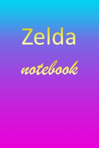 Zelda: Blank Notebook - Wide Ruled Lined Paper Notepad - Writing Pad Practice Journal - Custom Personalized First Name Initial Z Blue Purple Gold - Taking 