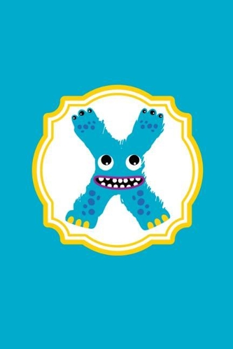 Monster Monogram Journal - Letter X: Hands Raised Teal Monster in Shape of a Letter X on Multi Color Background