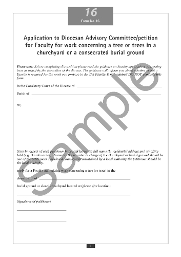 Faculty Jurisdiction Form No. 16