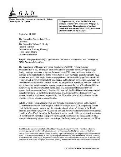 Mortgage Financing: Opportunities to Enhance Management and Oversight of Fha's Financial Condition