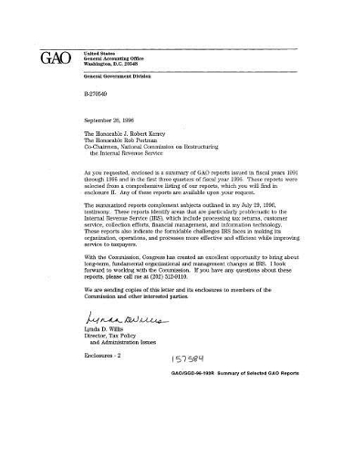 Ggd-96-193r Summary of Selected Gao Reports