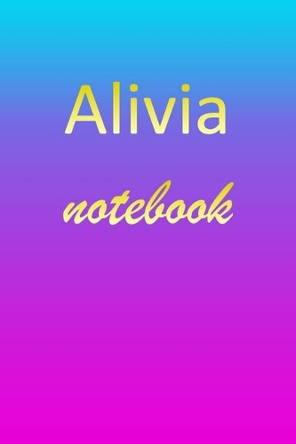 Alivia: Blank Notebook - Wide Ruled Lined Paper Notepad - Writing Pad Practice Journal - Custom Personalized First Name Initial A Blue Purple Gold - Taking 