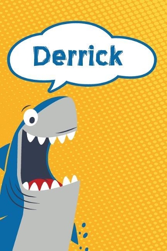 Derrick: Personalized Shark Handwriting Practice Paper for Kids Notebook 120 Pages 6x9