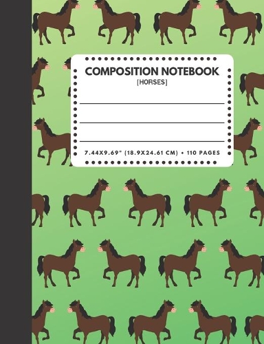 Composition Notebook Horses: Zoo / Wild / Farm Animals Book Cover Green Color 7.44"x9.69" 110 Pages Extra Wide Ruled Paper School Supplies(1 Animals Composition Book)