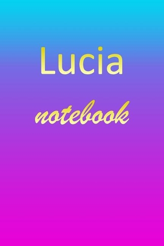 Lucia: Blank Notebook - Wide Ruled Lined Paper Notepad - Writing Pad Practice Journal - Custom Personalized First Name Initial L Blue Purple Gold - Taking 