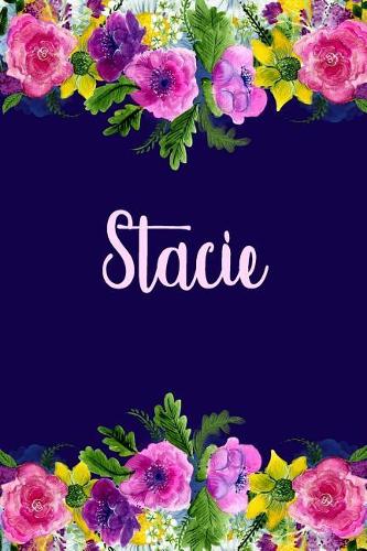 Stacie: Personalized Name Pink Floral Design Matte Soft Cover Notebook Journal to Write In. 120 Blank Lined Pages