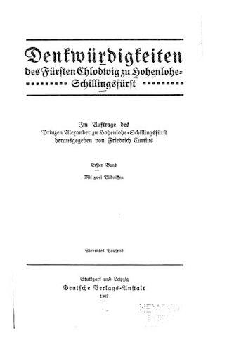Denkwürdigkeiten des Fürsten Chlofwig zu Hohenlohe-schillingsfürst