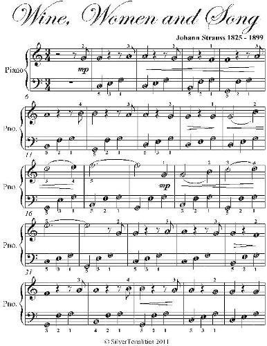 Wine Women and Song Easiest Piano Sheet Music