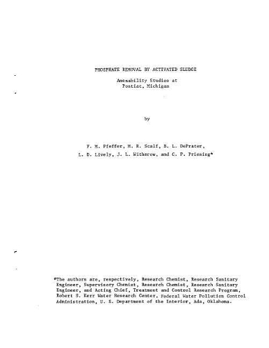 Phosphate Removal by Activated Sludge Amenability Studies at Pontiac Michigan