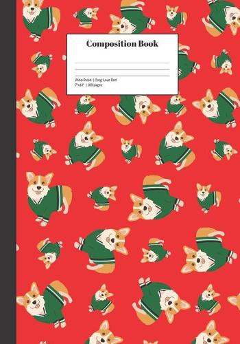 Composition Book Wide-Ruled Corgi Love Red