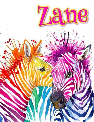 Zane: Rainbow Zebras, Personalized Journal, Diary, Notebook, 105 Lined Pages, Christmas, Birthday, Friendship Gifts for Girls, Teens and Women, Book Size 