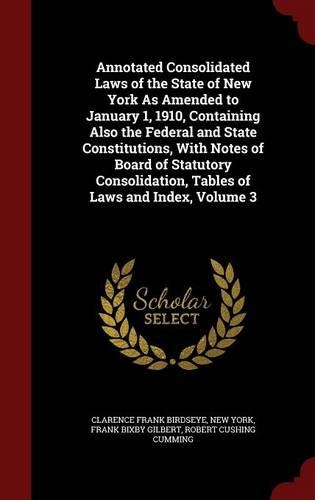 Annotated Consolidated Laws of the State of New York As Amended to January 1, 1910, Containing Also the Federal and State Constitutions, With Notes of Board of Statutory Consolidation, Tables of Laws and Index, Volume 3: (English)