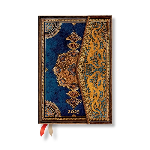 Safavid Indigo (Safavid Binding Art) Mini 12-month Horizontal Hardback Dayplanner 2025 (Wrap Closure): (Safavid Binding Art)