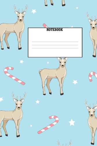 Notebook: Reindeer Candy Cane Christmas Stocking Stuffer 150 Page Wide Ruled Notebook