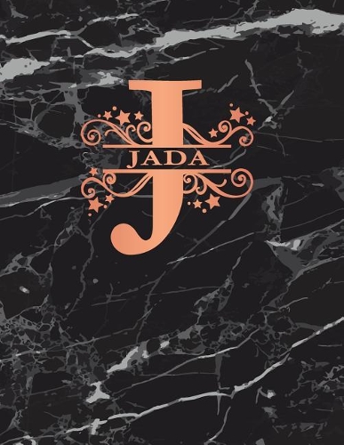 Jada: Personalized Dot Grid Bullet Notebook for Women or Girls. Monogram Initial J. Black Marble & Rose Gold Cover. 8.5 x 11 110 Pages Dotted Journal Diar