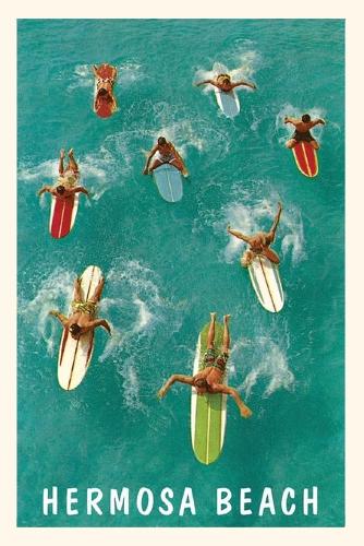 Vintage Journal Surfers Paddling, Hermosa Beach, California