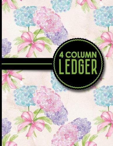 4 Column Ledger: Accounting Bookkeeping Notebook, Accounting Record Keeping Books, Ledger Paper Pad, Hydrangea Flower Cover, 8.5" x 11", 100 pages