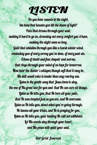 Listen: Faux Marble 6x9 Christian Journal For Bullet Journaling With 120 Dotted Pages, Women's Journal, Inspirational Poem Notebook, Religious Gift Book, De