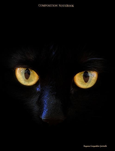Composition Notebook: 100 pages, 7.44 x 9.69 composition book - scary black cat with yellow eyes - Seyes grid for handwriting, calligraphy, students, note taking classes,