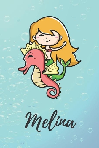 Melina: süßes personalisiertes Meerjungfrauen Schreibheft / Notizbuch / Tagebuch - viele Vornamen verfügbar - 100 Seiten liniert - Seepferdchen Tagebuch - S