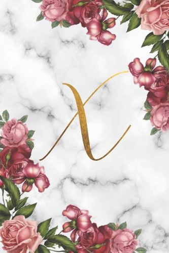 X: Marble Floral Initial Monogram Letter Minimalist Dot Bullet Notebook/Journal Gift Idea For Her, Girls And Women For Pretty Personlised Birthdays, Va