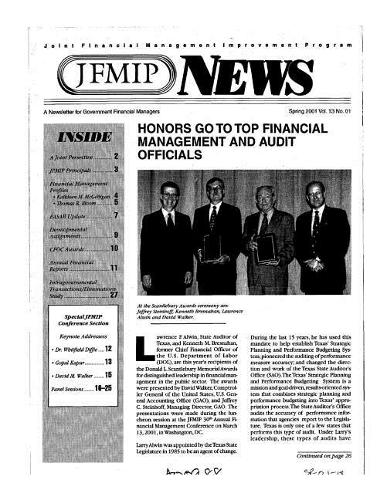 Jfmip News: A Newsletter for Government Financial Managers, Spring 2001, Vol. 13, No. 1