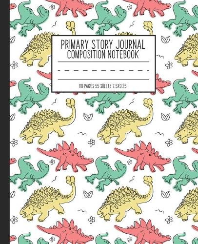 Primary Story Journal Composition Notebook: Grades K-2 Dashed Midline and Picture Space Journal: Cute Dinosaur Pattern Stegosaurus T-Rex