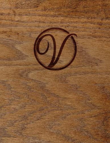 Wood Burned Monogram Creative Journal - V: (8.5 X 11 Lined) Blank Notebook College Ruled
