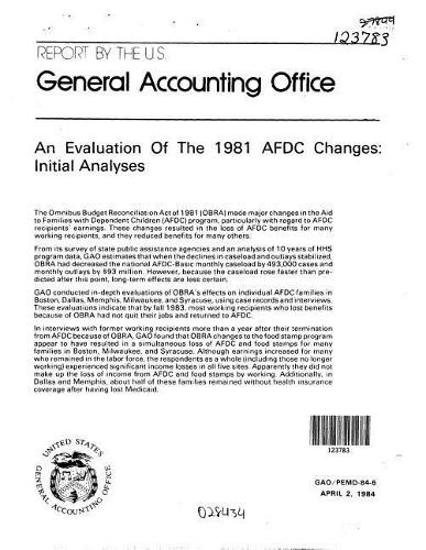 An Evaluation of the 1981 Afdc Changes