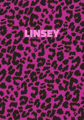 Linsey: Personalized Pink Leopard Print Notebook (Animal Skin Pattern). College Ruled (Lined) Journal for Notes, Diary, Journaling. Wild Cat Theme Design wi