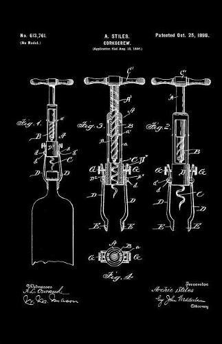 Wine Tasting Note Journal: Wine Opener Patent Record Keeping Notebook Organizer Diary Tracker Log Book for Wine Lovers 120 Wine Review Pages