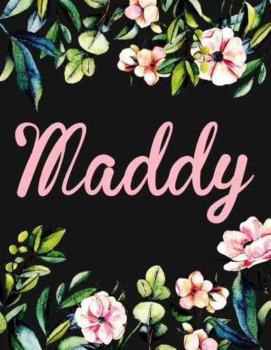 Maddy: Personalised Maddy Notebook/Journal For Writing 100 Lined Pages (Black Floral Design)