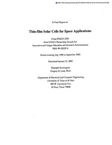 Thin-Film Solar Cells for Space Applications