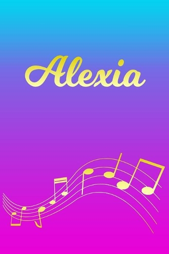 Alexia: Sheet Music Note Manuscript Notebook Paper - Pink Blue Gold Personalized Letter A Initial Custom First Name Cover - Musician Composer Instrument Com